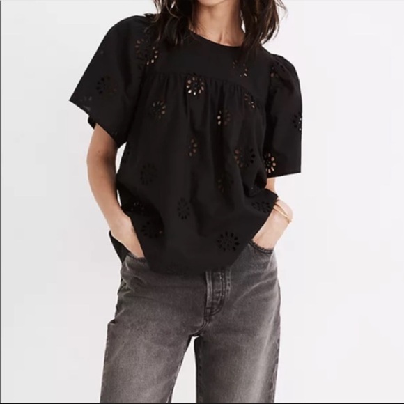Madewell Daisy Eyelet Flutter-Sleeve Yoke Top XXS - Picture 1 of 10